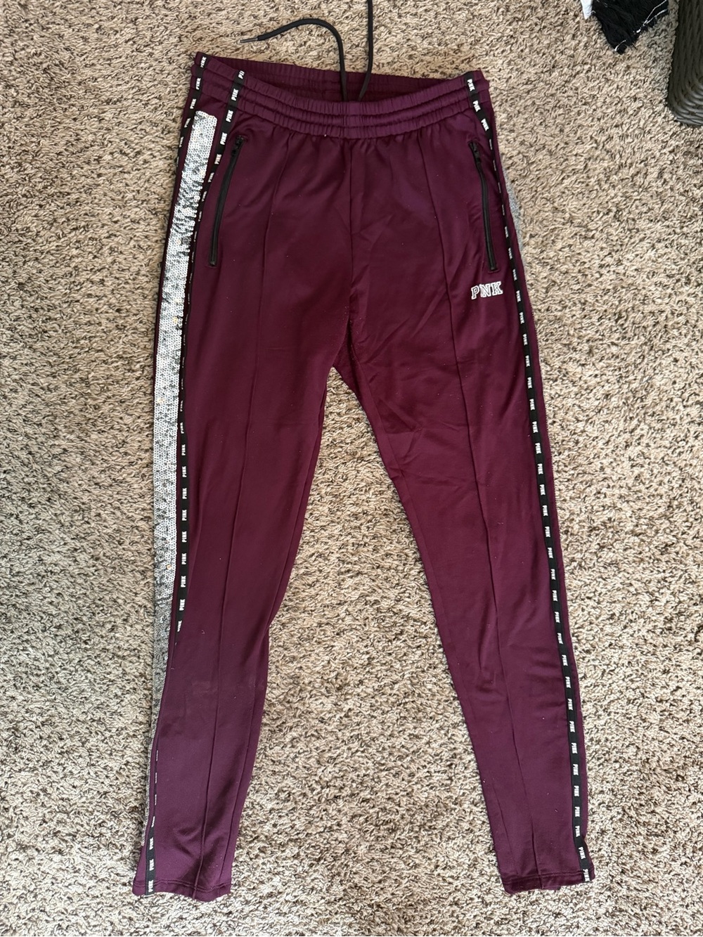 PINK Victoria’s Secret Burgundy Sequin Track Pants S